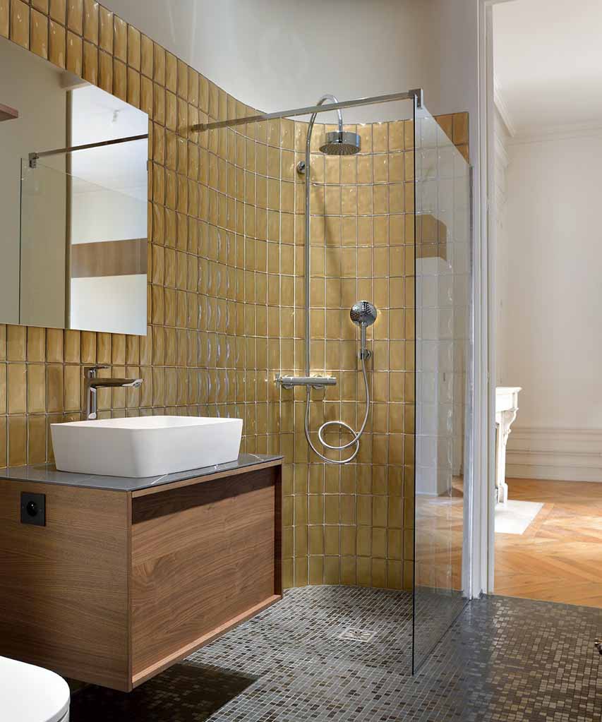 Mur en carreau Métro doré en verre